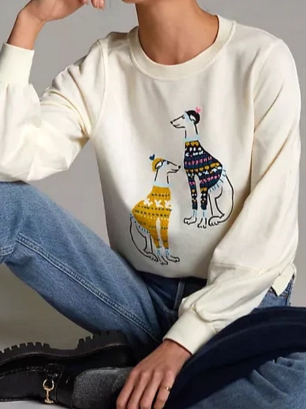 Maeve Anthropologie graphic fairy isle dogs Tshirt Sweater Womens L sweatshirt